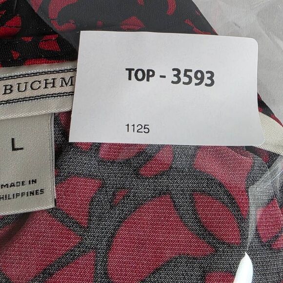 Dana Buchman Red Black Floral Asymmetrical Long Sleeve Top L - Picture 8 of 8